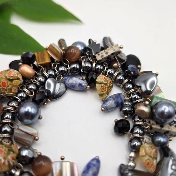 Handmade Stretch Bracelet Turquoise Pearl Shell Jasper Sodalite Millefiori Glass - Picture 3 of 6